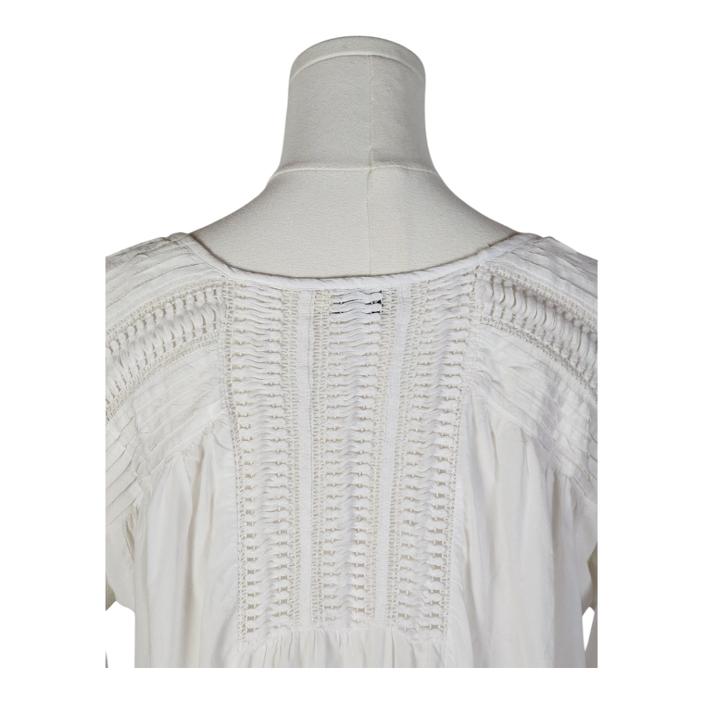 Tasha Polizzi White Embroidered Pintuck Lace Boho Tunic Blouse S - Picture 7 of 15